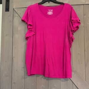 Time and Tru Fuchsia Ruffle Sleeve Tee